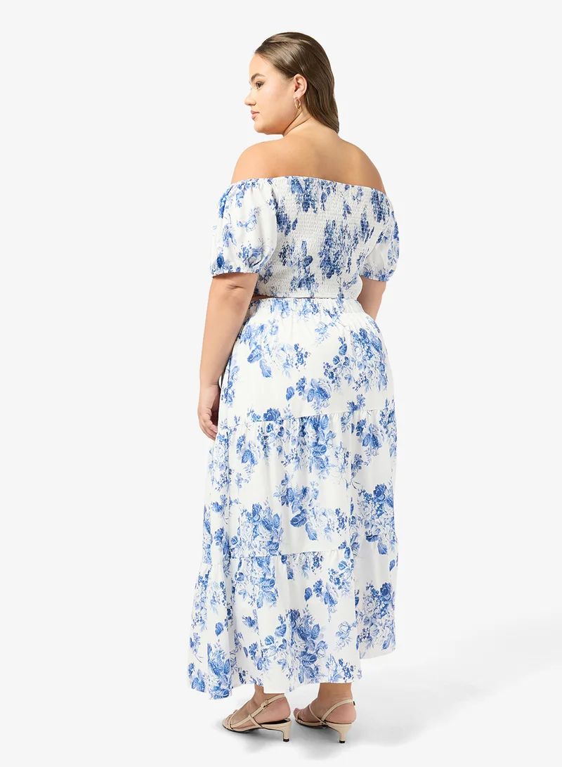 جينجر بلس طقم بلوزة وتنورة   بطبعة زهور